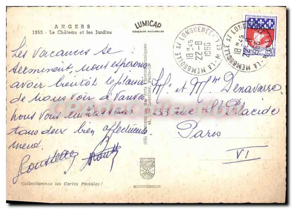 Kasteel en Tuinen van Angers — Lumicap, serie 1953 - Achterkant