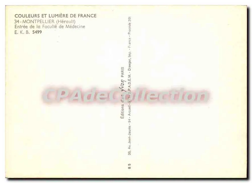 Montpellier — Entrata della Facoltà di Medicina — Edizioni d'arte Yvon - Verso