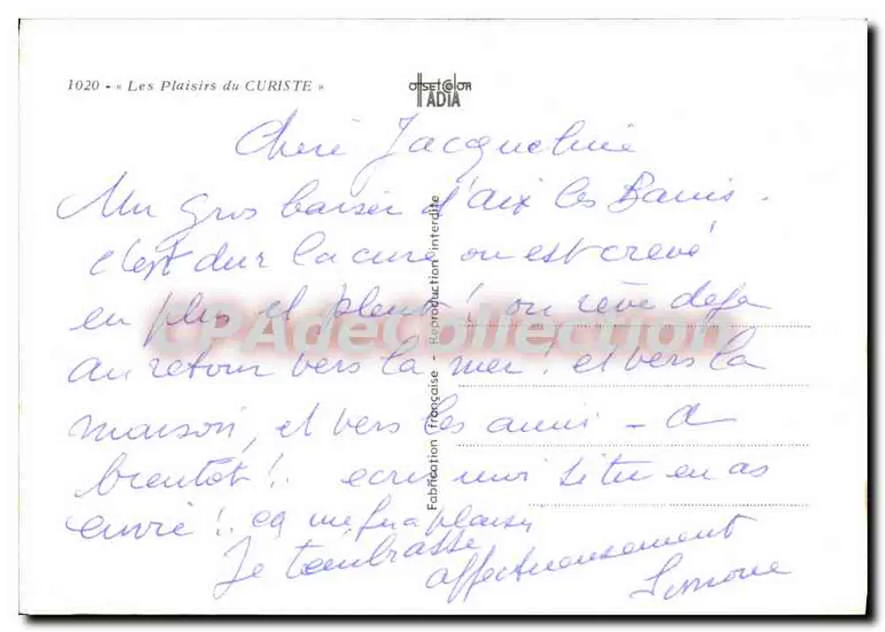 Die Freuden des Kuriers — Serie 1020 — Verleger ADIA - Rückseite