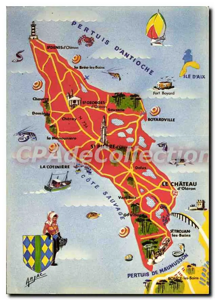 Ilha de Oléron — Carta postal ilustrada — Edições ARJAC, n°1004 B - Frente