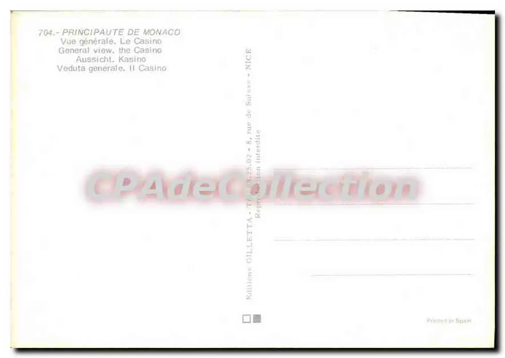 Monaco — Vista generale del Casinò — Edizioni CILLETТА - Verso