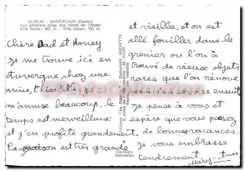Saint-Flour — Allgemeiner Blick vom Ufer der Ander — Editions 'La Cigogne' Hachette, Vichy - Rückseite