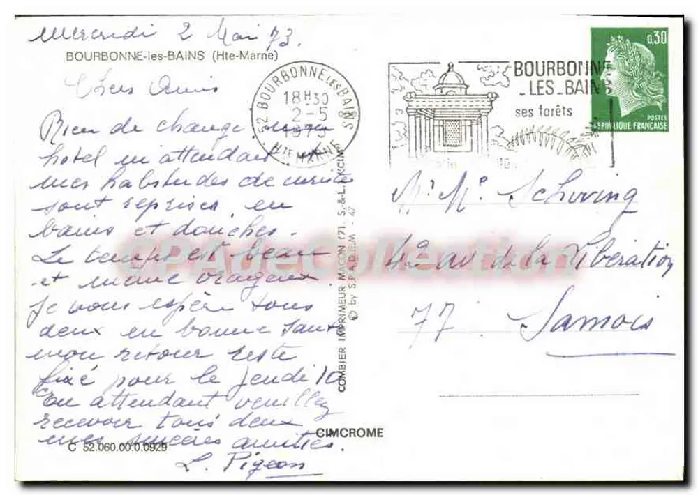 Bourbonne-les-Bains — vista panorâmica dos locais e monumentos — editor Combier - Verso