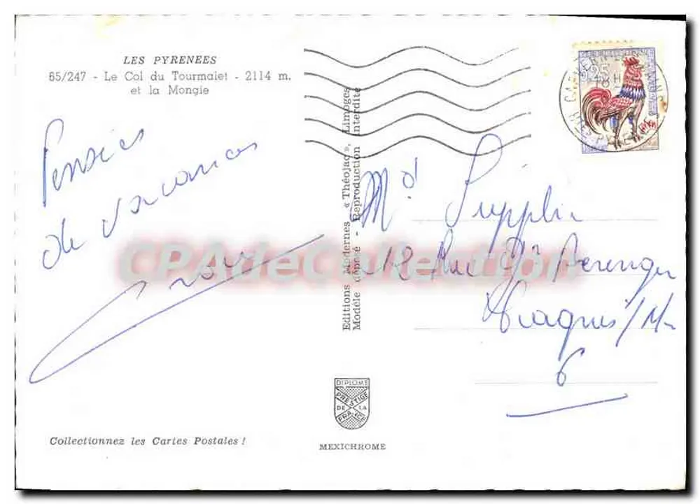 O Col do Tourmalet - 2114 m. e a Mongie — Edições Adrienus & Théodol - Verso