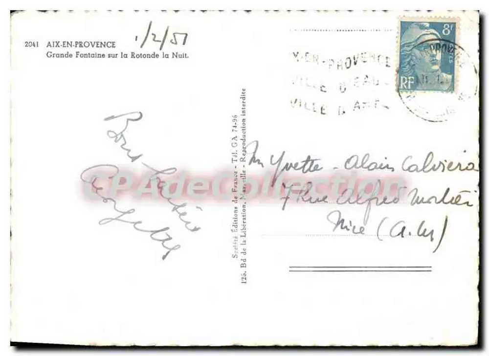 Aix-en-Provence — Ansicht der Grande Fontaine auf der Rotonde zur Nacht — Éditions de France - Rückseite