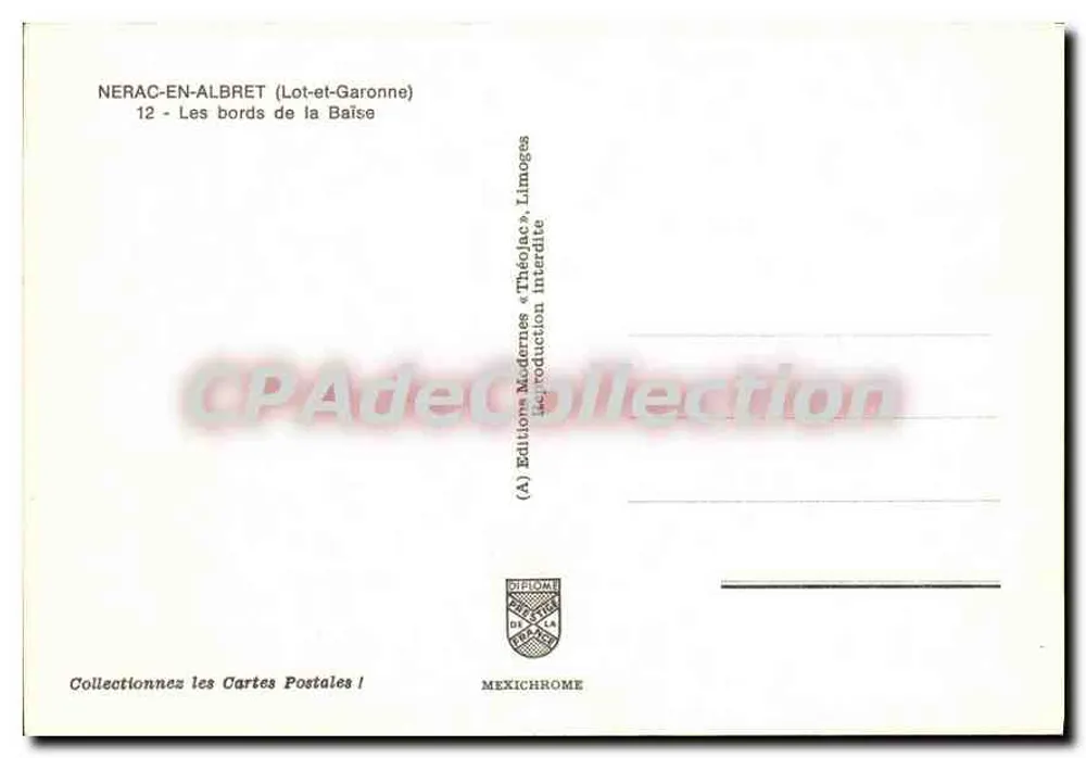 Nerac-en-Albret — Die Ufer der Baïse — Moderne Ausgaben « Théolac » - Rückseite