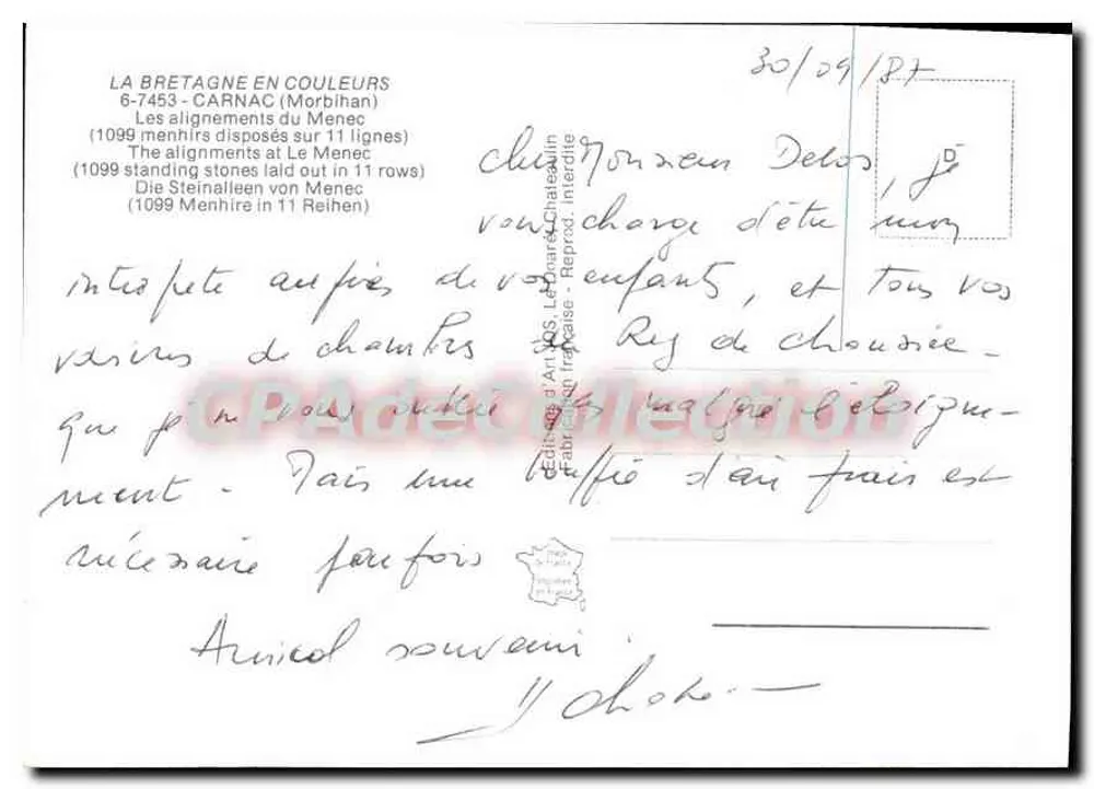 Die Alignments von Menec — Carnac (Morbihan) — Éditions d'Art S. Le Darré & Chatain - Rückseite