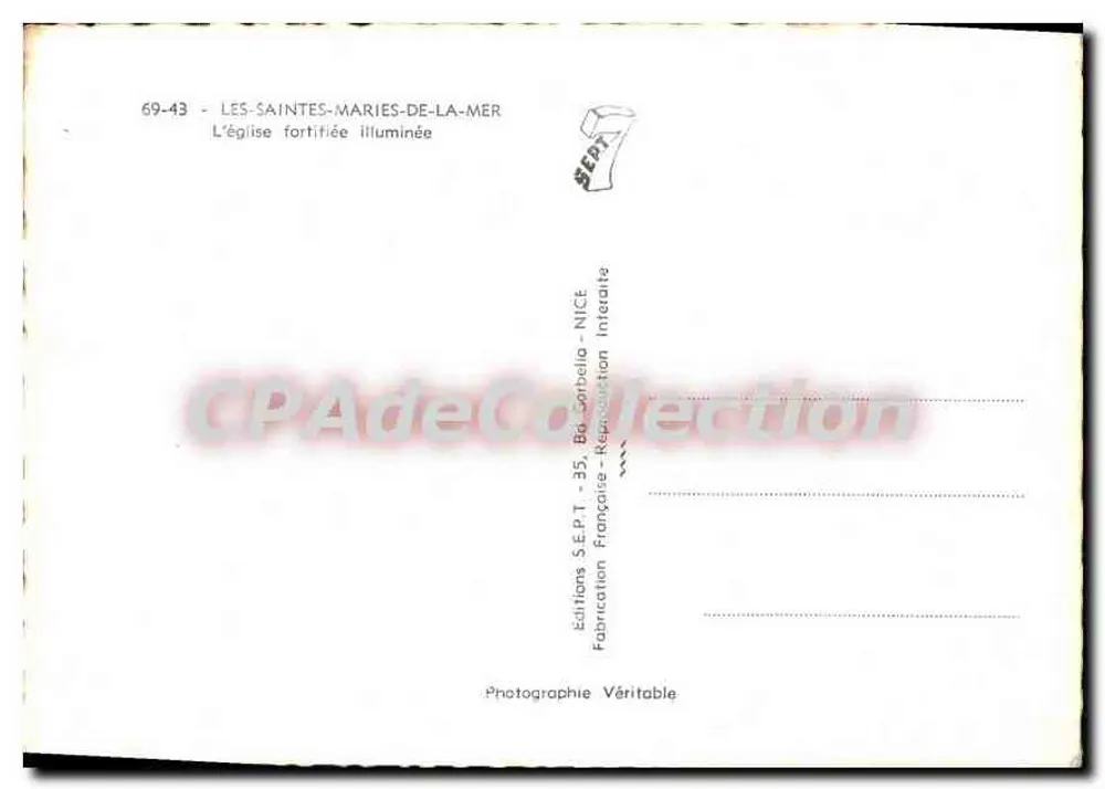 Les-Saintes-Maries-de-la-Mer — Die befestigte Kirche beleuchtet — Éditions S.E.P.T. - 35, Bd. Corbella - NICE - Rückseite