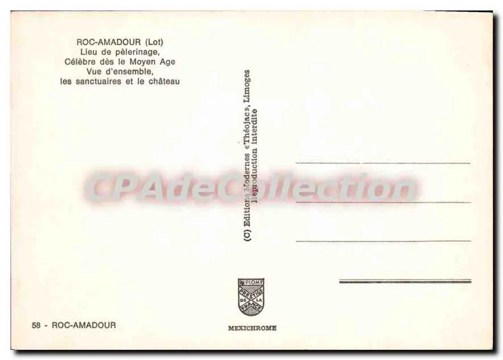 Roc-Amadour (Lot) — Lieu de pèlerinage, célèbre dès le Moyen Âge — Éditions Modernes « Théodjac », Limoges - Verso