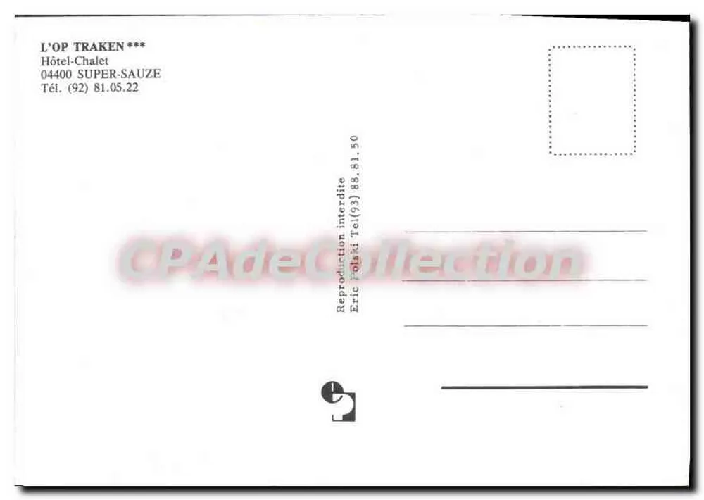 L'Op Traken — Hotel-Chalet em Super-Sauze — reprodução proibida - Verso