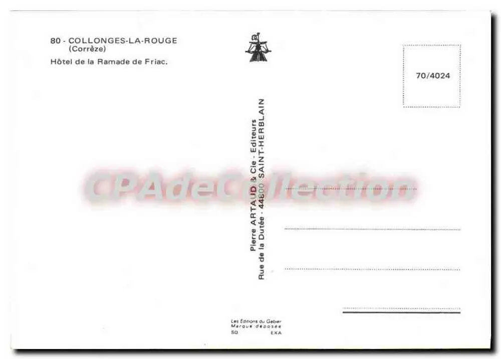 Collonges-la-Rouge — Hotel de la Ramade de Friac — Editions Artaud & Cie - Rückseite