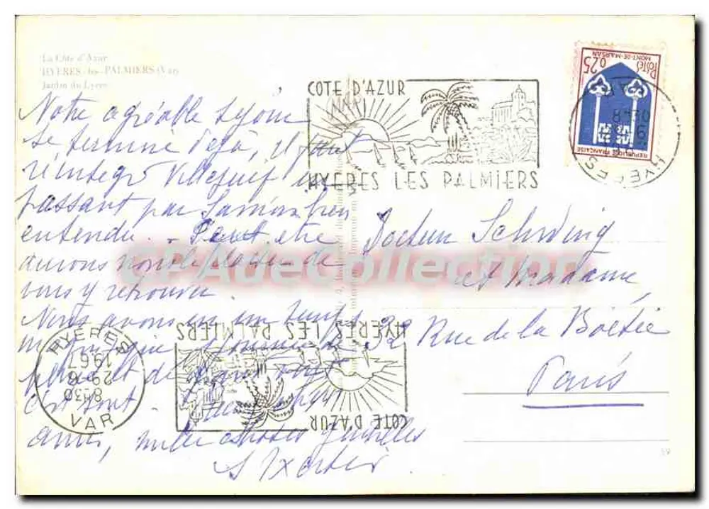 Jardim dos Palmier — Hyères, Côte d'Azur — editor não identificado - Verso