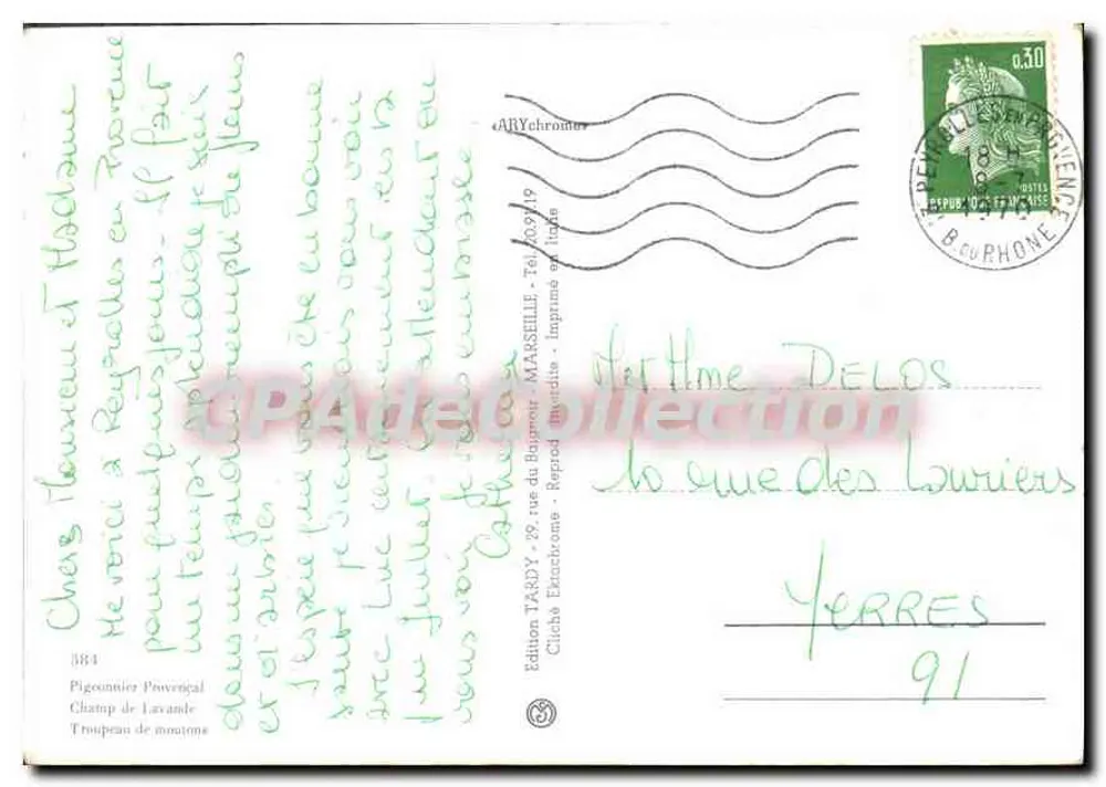 La Provence — Lavendellandschaft, Dorf, Zikade und Schafherde — Edition Tardy - Rückseite