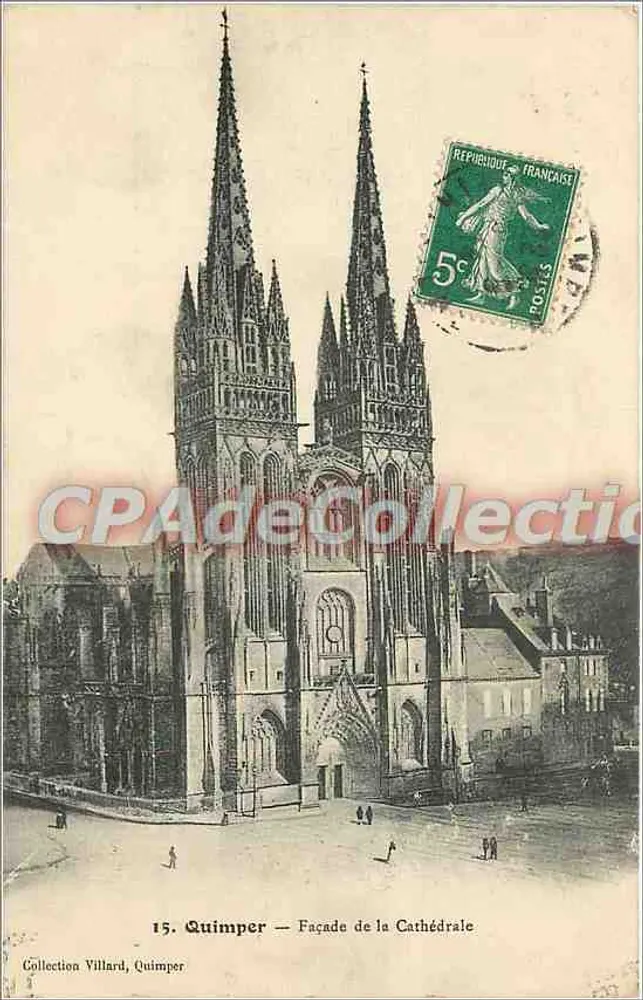 Quimper — Fachada da Catedral — Coleção Villard, Quimper - Frente