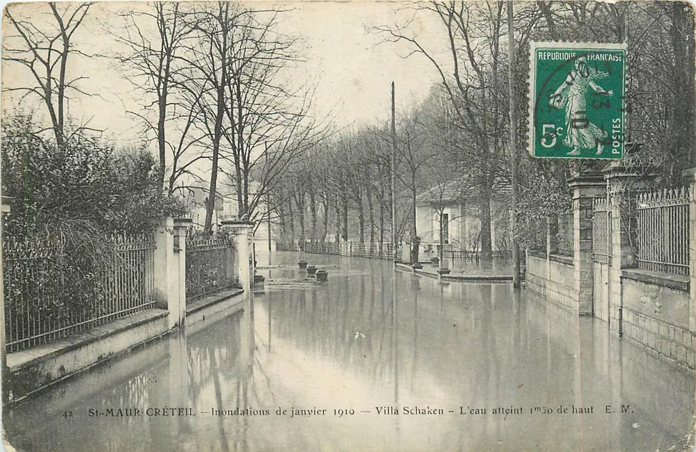 St-Maur Crétail — Überschwemmungen im Januar 1910 — Villa Schaken — Das Wasser erreicht eine Höhe von 1m50 - Vorderseite