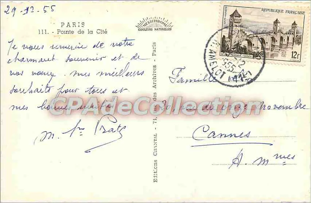 Ponta da Cidade — vista da Seine com barco e ponte — Editora Chantal, n° 111 - Verso