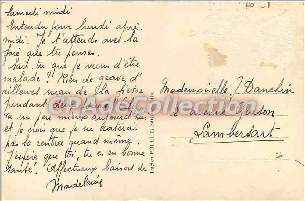 Lille (Nord) - A Bolsa. Monumento Histórico — Torre de Courtrai — Editor: Lucien POLLLET, n° 10 - Verso