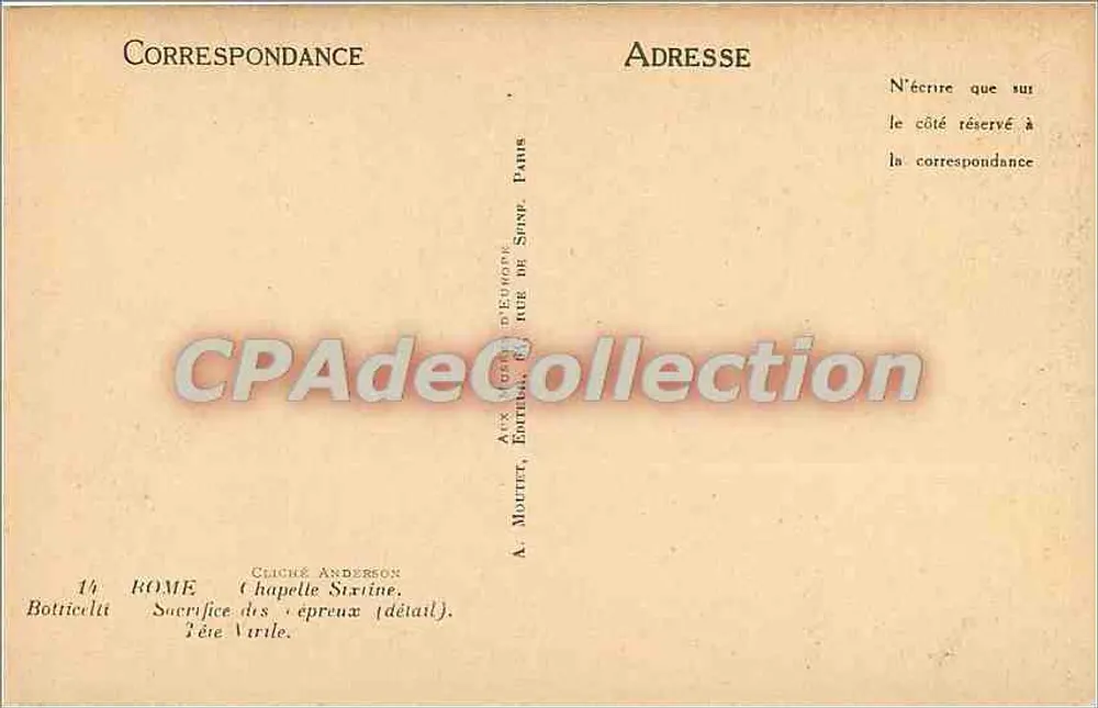 Sự hy sinh của các thử thách (chi tiết) — Nhà thờ Sixtine — A. MOUTET, Éditions de l'Île de Saint-Pierre, Paris - Mặt sau
