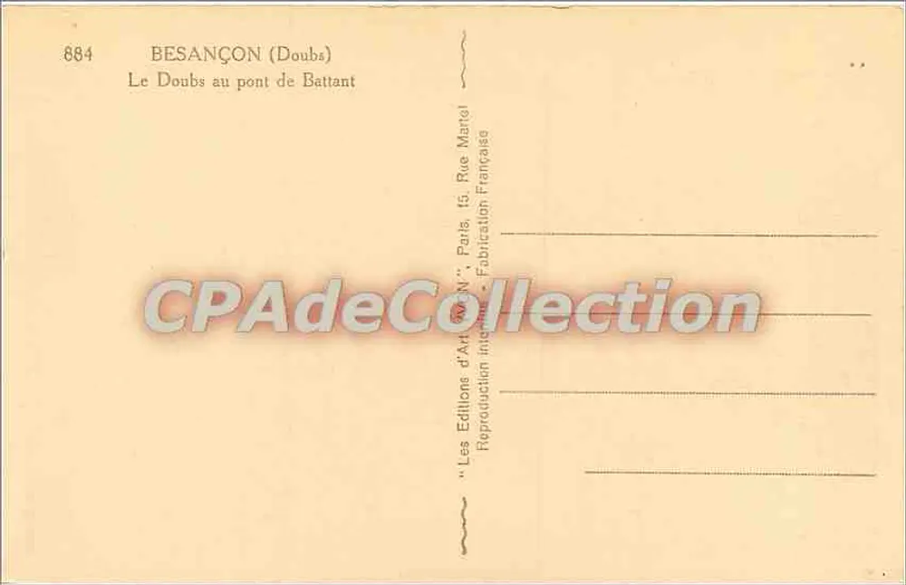 Besançon (Doubs) — O rio Doubs no ponte de Battant — Les Éditions d'Art W.N., Paris - Verso