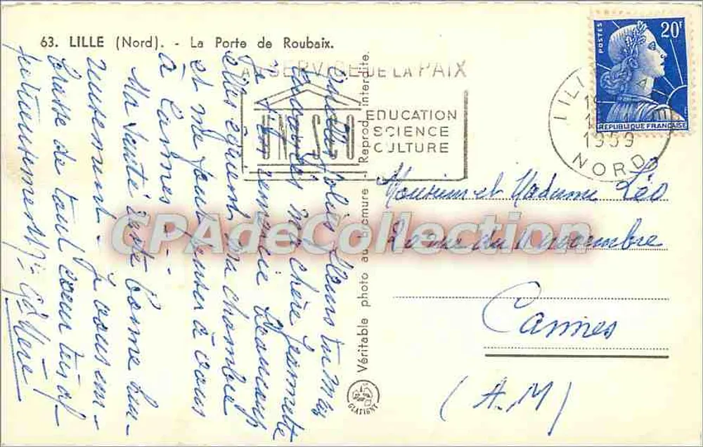 Lille (Nord) - A Porta de Roubaix — editor anônimo, n° 63 - Verso