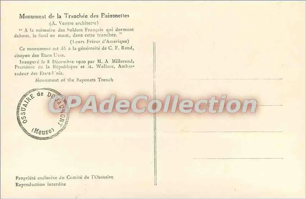 Monumento da Tranchée des Paionnettes — A. Ventre arquiteto — Ossuário de Douaumont - Verso