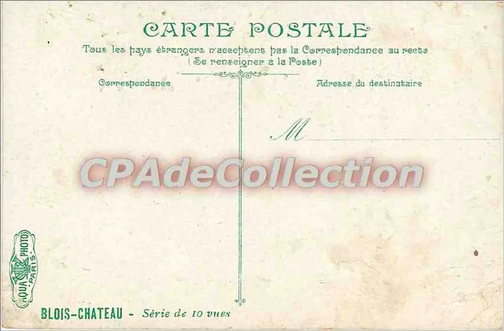 Blois Schloss - Der Portal — Serie von 10 Ansichten, Verlag AQUA PHOTO PARIS - Rückseite