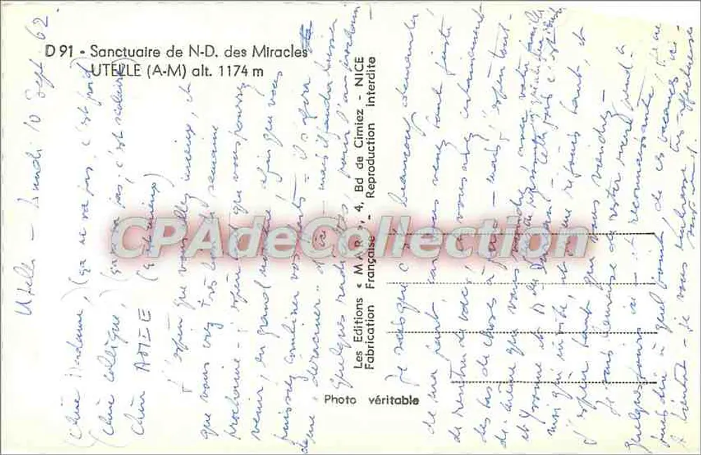 Heiligtum der Jungfrau der Wunder — UTEILLE (A-M) alt. 1174 m — Les Éditions Françaises - Rückseite
