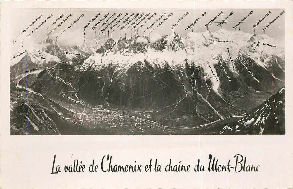 Die Tal von Chamonix und die Kette des Mont-Blanc — Vintage Postcard/Antike Ansichtskarte, Nr. 376 - Vorderseite
