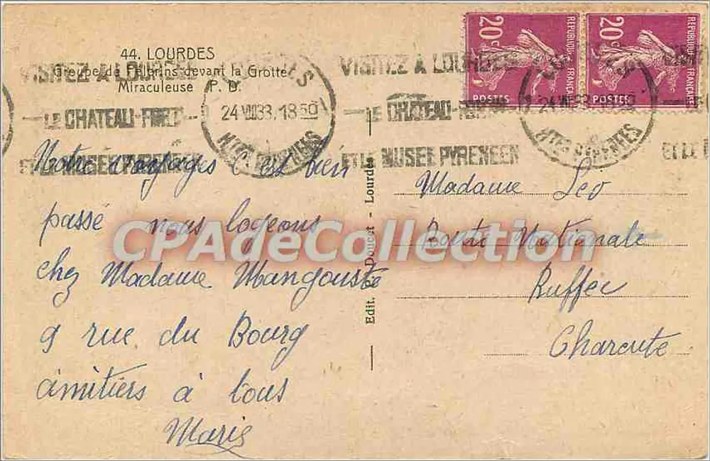 Grotte de Lourdes — Pèlerinage — Éditeur : Le Château-Pierre - Verso