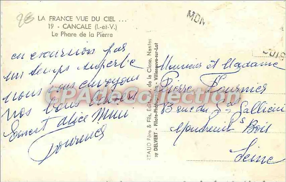 O Farol da Pedra — Cancale (Il.-et-V.) — Edição Delvert, Nantes - Verso