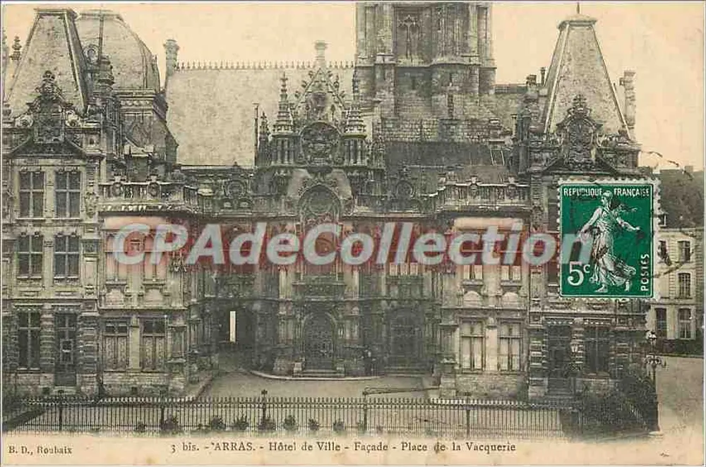 Arras - Rathaus - Fassade - Place de la Vacquerie — B. D., Roubaix, n° 3 bis - Vorderseite