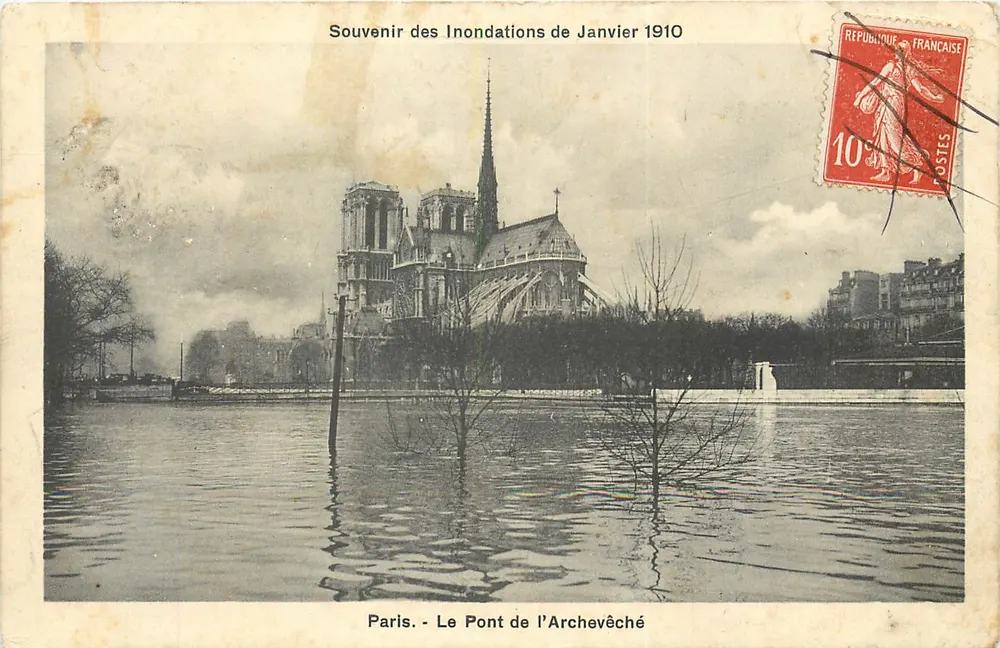 Paris - O Ponte do Arcebispo — Lembrança das Inundações de Janeiro de 1910 — Editor A. Breguer Frères - Frente