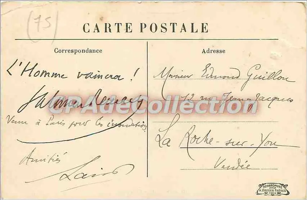 Paris - O Ponte do Arcebispo — Lembrança das Inundações de Janeiro de 1910 — Editor A. Breguer Frères - Verso