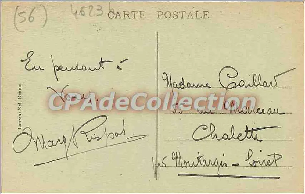 Presqu'île de Quiberon - Port-Blanc Strand bei Sturm — Verlag Laurent-Nel, Rennes, Nr. 1100 - Rückseite