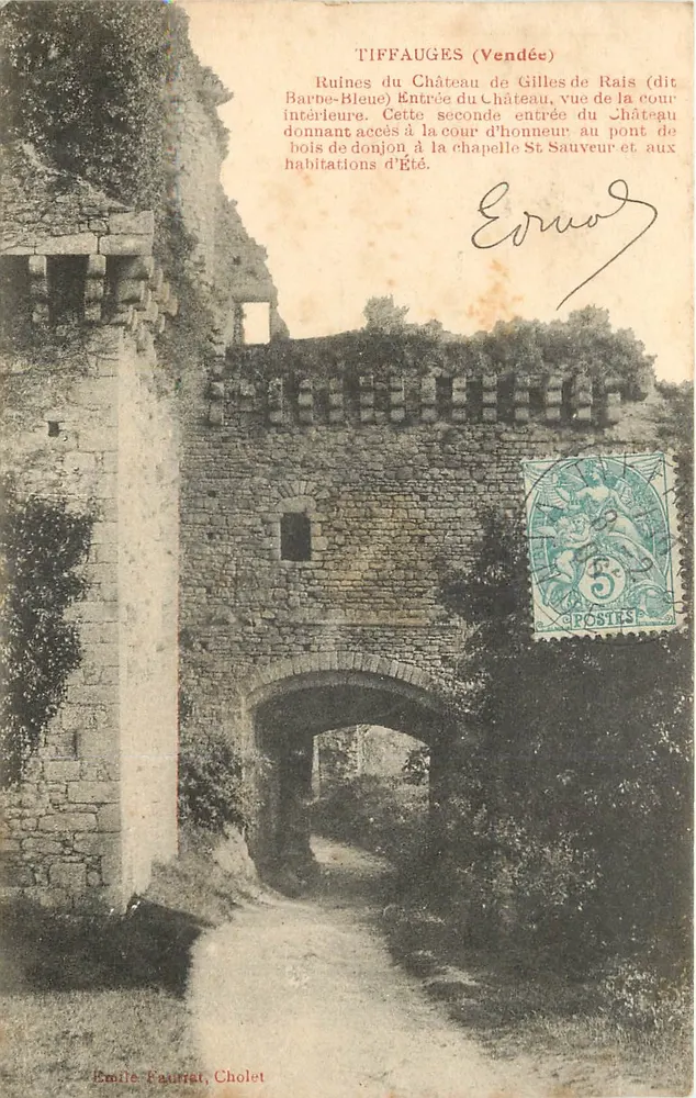 Tiffauges (Vendée) — Ruinen des Schlosses Gilles de Rais (genannt Blaubeard) — Émile Taurig, Cholet - Vorderseite