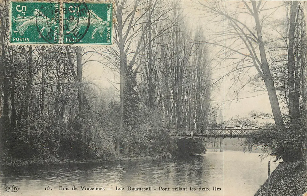 Bois de Vincennes — Lac Daumesnil — Brücke, die die beiden Inseln verbindet — Verlag E.P.D. Nr. 18 - Vorderseite