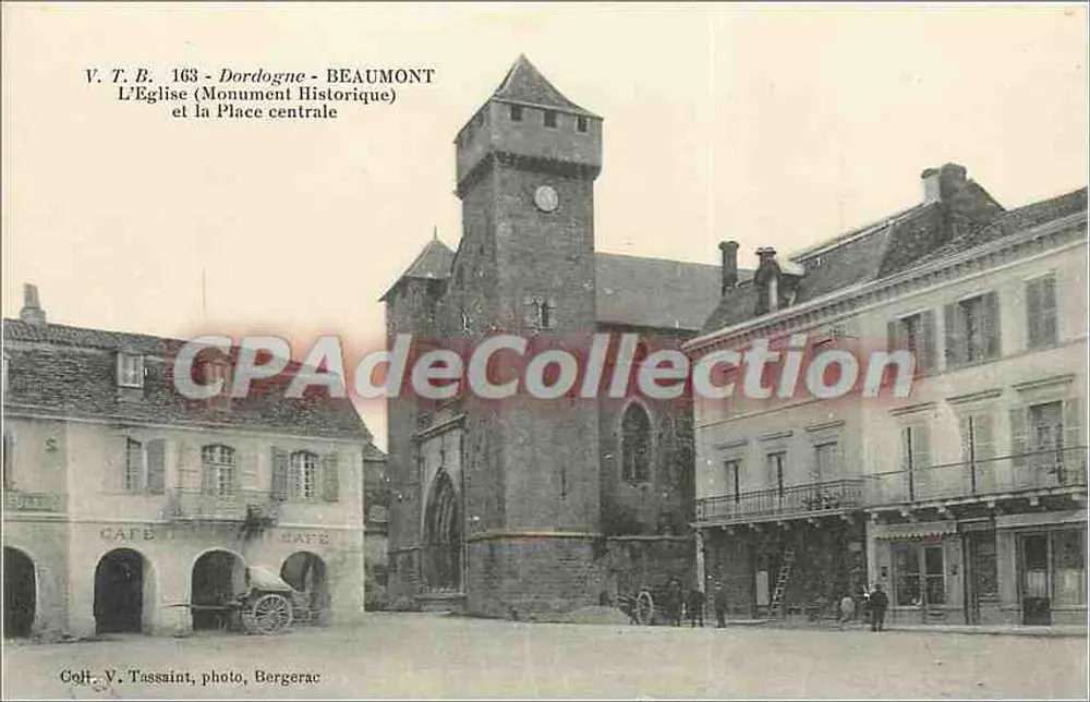 Beaumont — Die Kirche (Historisches Monument) und der zentrale Platz — V.T.B. 163 — Foto V. Tassaint, Bergerac - Vorderseite