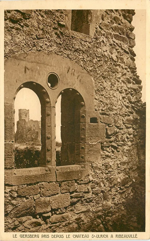 Der Giersberg von den Ruinen des Schlosses St-Ulrich in Ribeauvillé aus — Vintage Postcard/Antike Ansichtskarte - Vorderseite