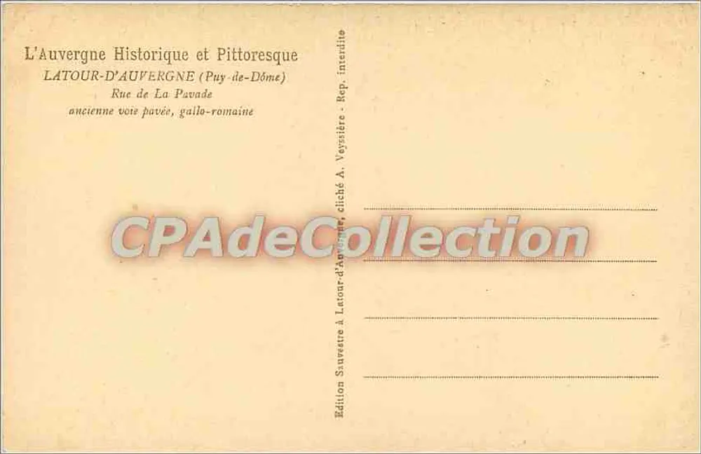Latour-d'Auvergne — Rue de La Pavade, alte gallo-römische Straße — Edition A. Verrière - Rückseite