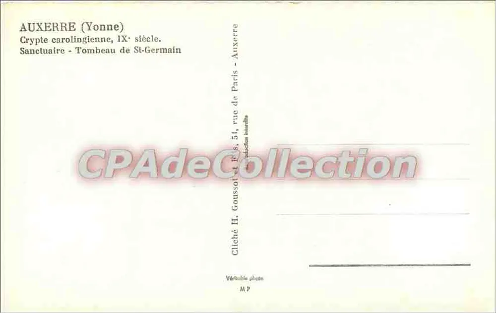 Auxerre (Yonne) — Carolingische Krypta, 9. Jahrhundert — Cliché H. Goussot - Rückseite