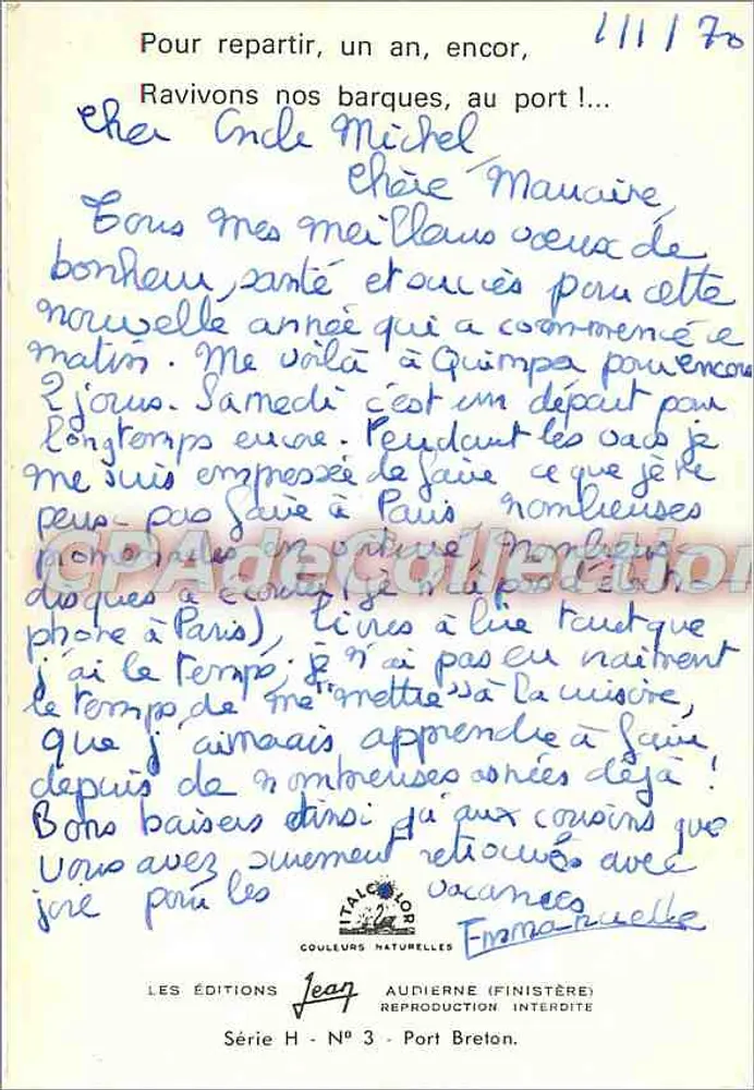 Porto de pesca — Boa Ano — Les Éditions Jean Audierne (Série H - Porto Bretão) - Verso