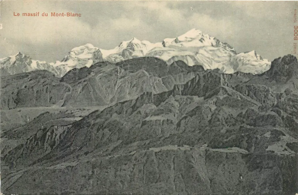 O maciço do Mont-Blanc — vista panorâmica — Monopol Zurich n° 3008 - Frente