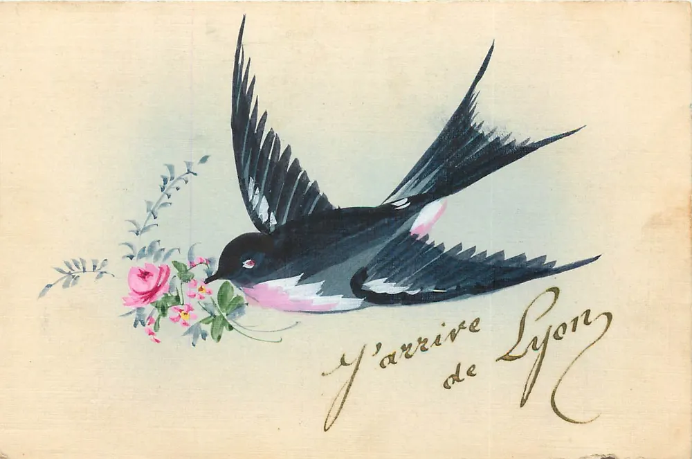 Pássaro carregando flores — vem de Lyon — editor desconhecido - Frente