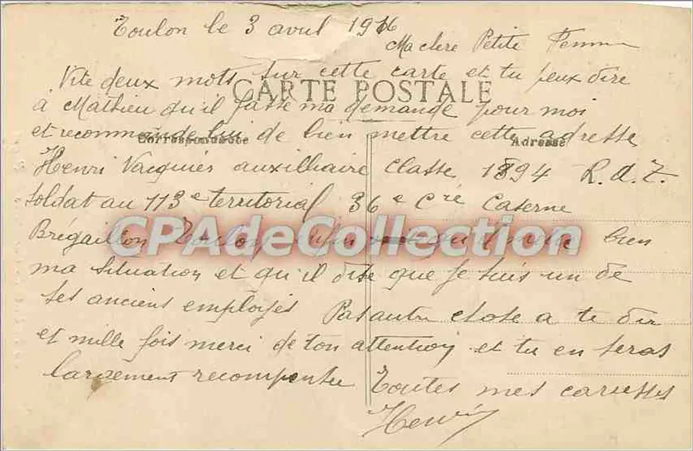 Toulon - Cartatides de Puget — editor desconhecido, n° 86 - Verso