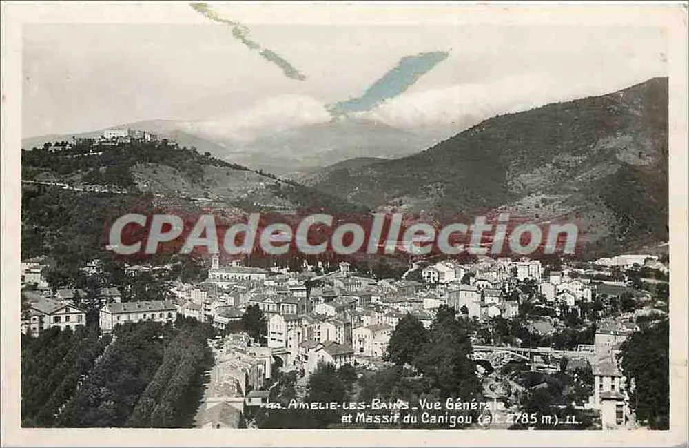 Amélie-les-Bains — Allgemeiner Blick und Canigou-Massiv (Höhe 2785 m.) — Antike Ansichtskarte Sammlung - Vorderseite