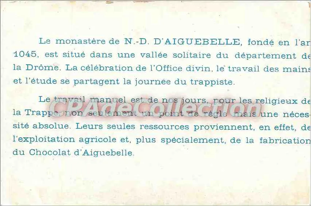 Fazenda Normanda — Editora: Chocolaterie d'Aiguebelle, Mosteiro da Trapa, Drôme - Verso