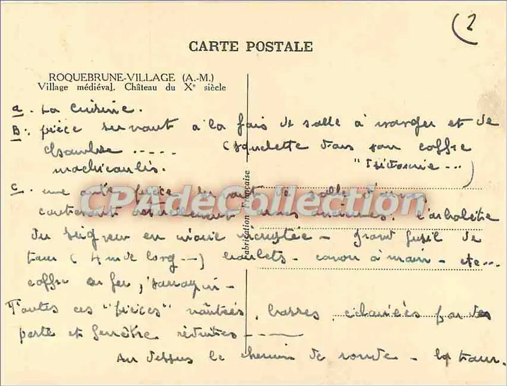 Roquebrune-Village — Mittelalterliches Schloss des 10. Jahrhunderts — Ansichtskarte - Rückseite