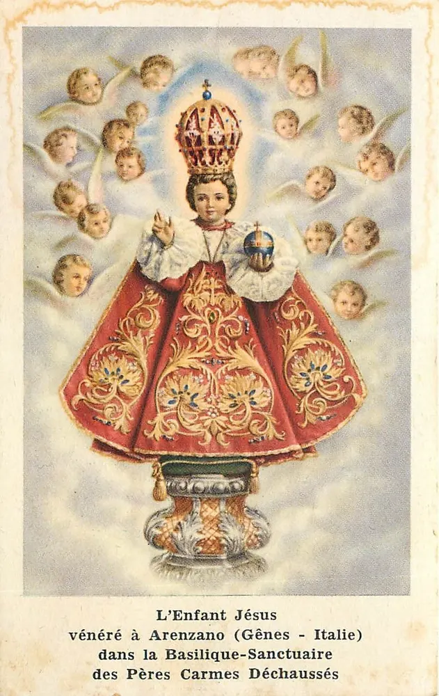 Das Kind Jesus — verehrt in Arenzano (Genua - Italien) — in der Basilika-Sanctuary der Carmeliterbrüder - Vorderseite