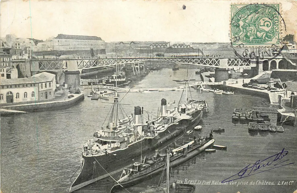 Brest - O Ponte Nacional - Vista tirada do Castelo - L. Ket C° - Frente