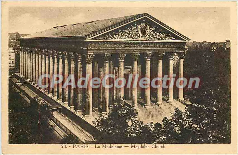 Paris - A Madeleine — Igreja da Magdalena — Les Éditions Artistiques, n°58 - Frente